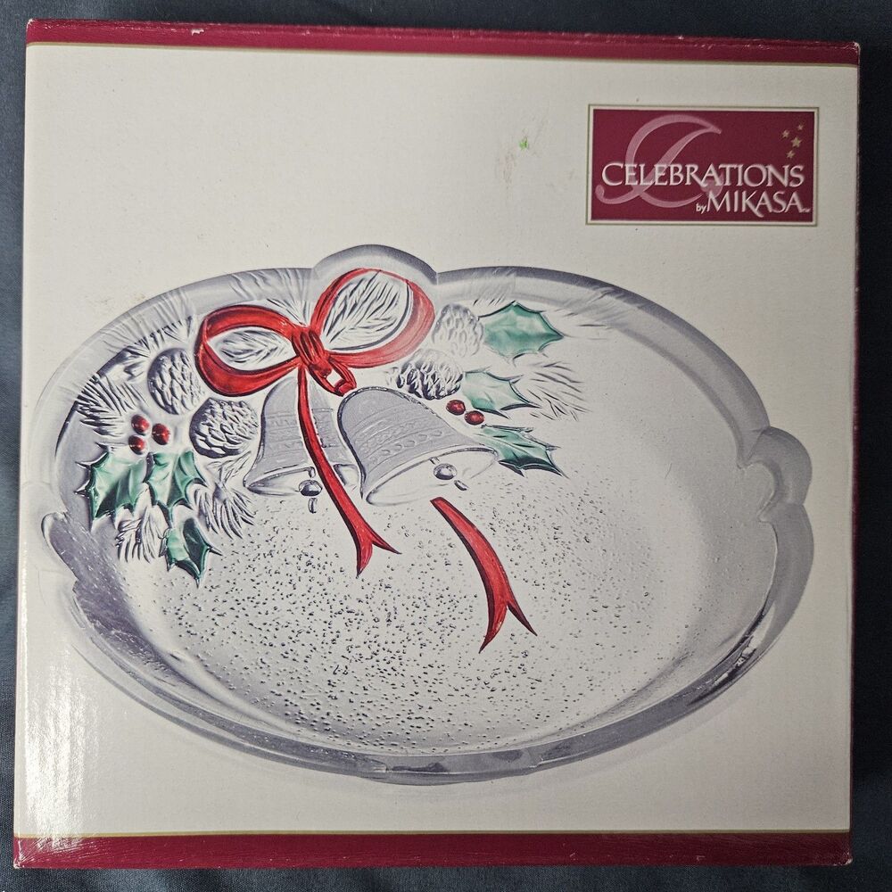 Mikasa Celebrations Glass Candy Dish 7 Inch Holiday Christmas Bow Holly
